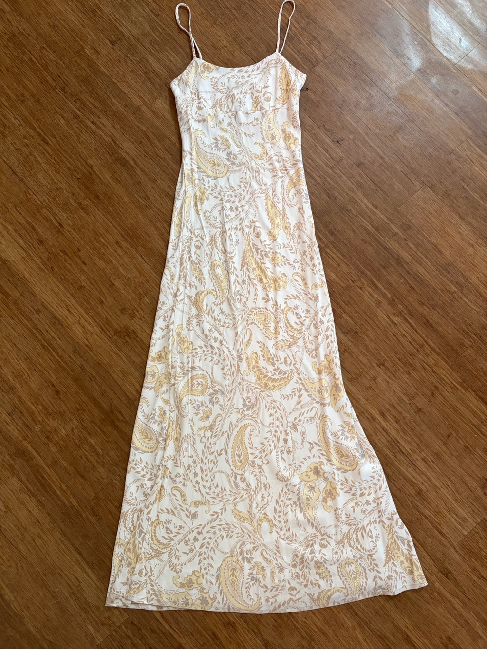NWOT Japna Paisley Cami Maxi Dress Small Yellow Cream Boho Adjustable Slip